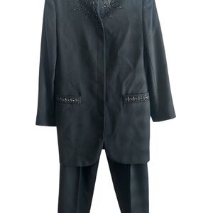Emily Women’s 100% Wool Embellished 2-Piece Black Pant Suit Size 10
